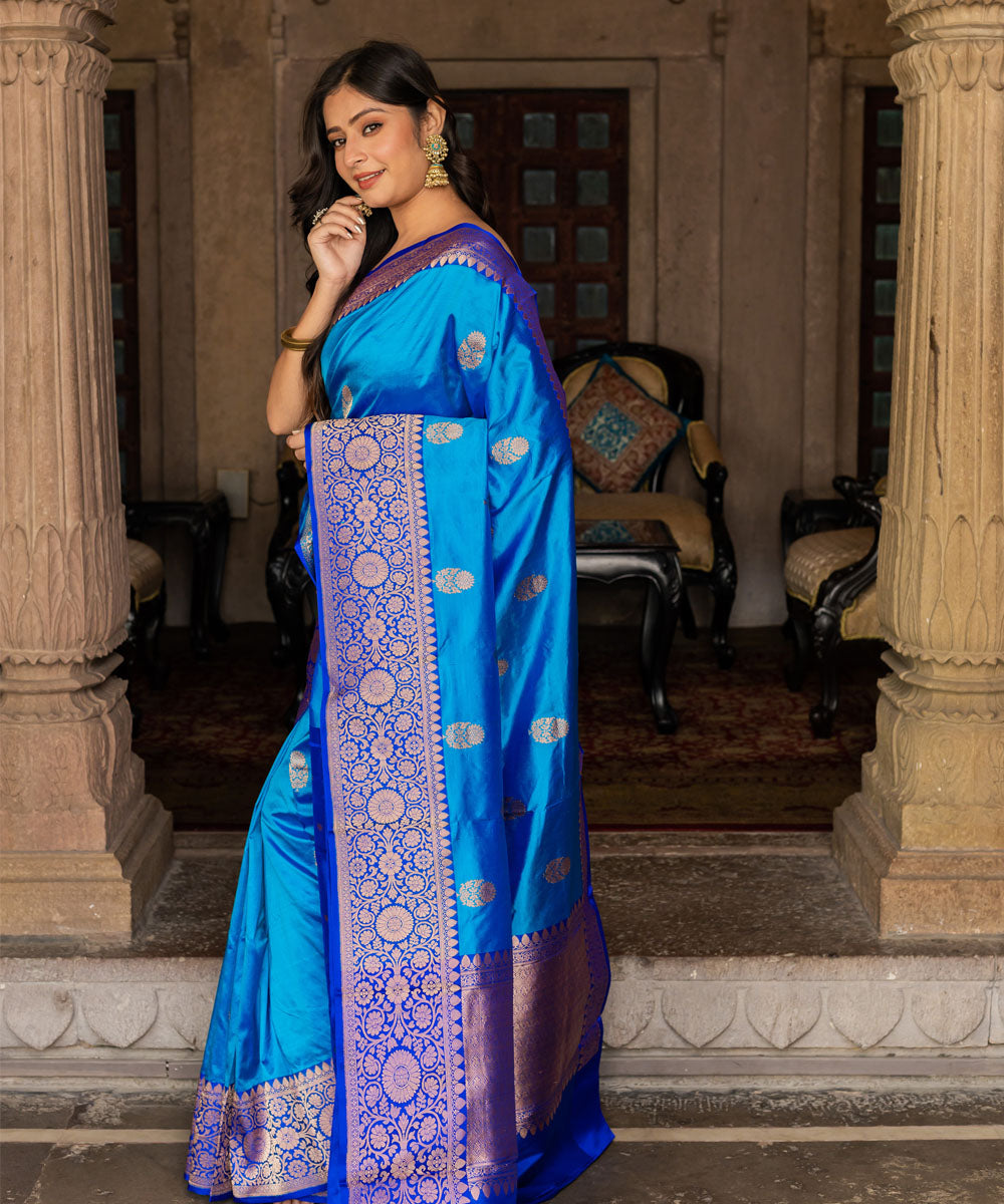 Royal blue banarasi silk handwoven saree