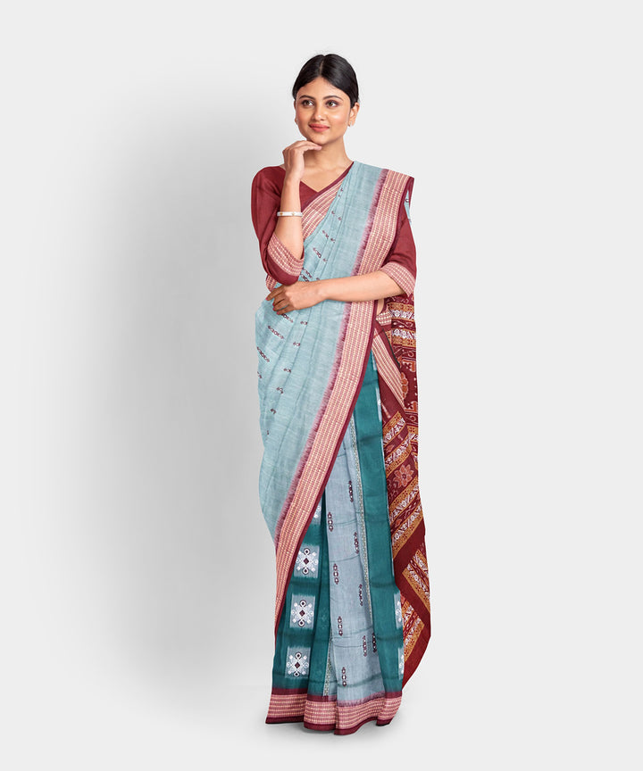 Grey green cotton handwoven bomkai saree