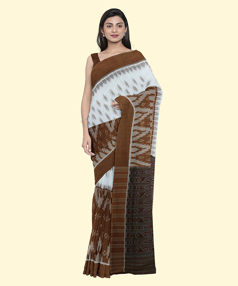 Brown coffee cotton handwoven nuapatna saree