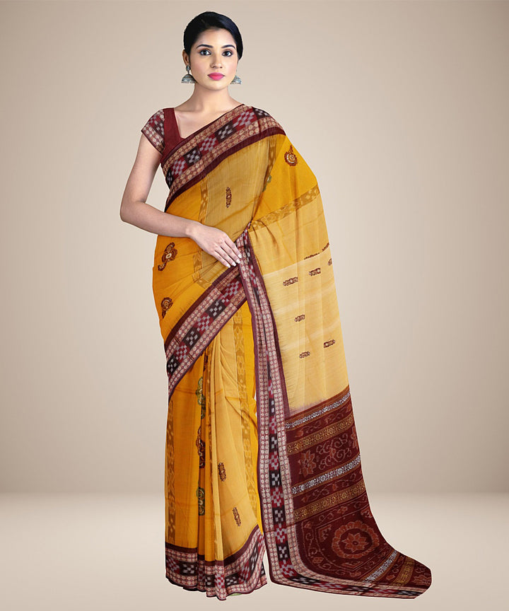 Deep lemon maroon cotton handwoven bomkai saree