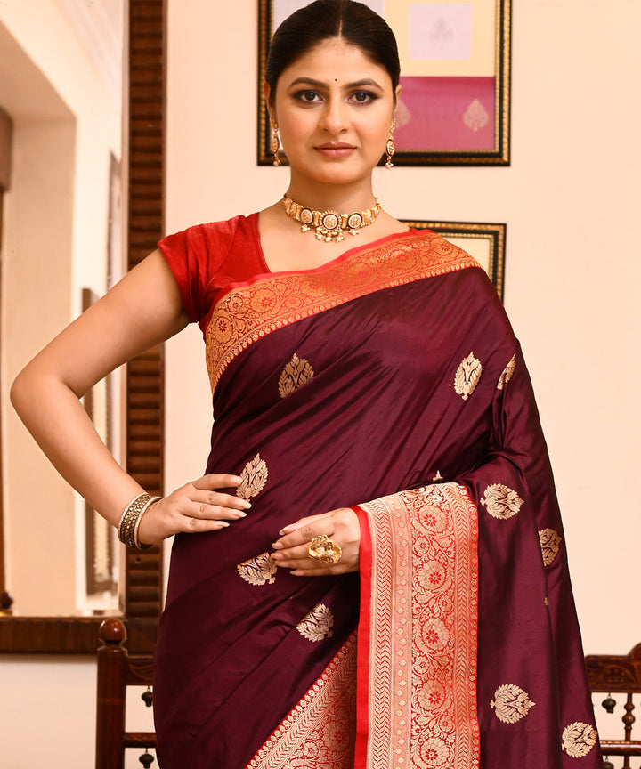Choclaty brown silk handwoven banarasi saree