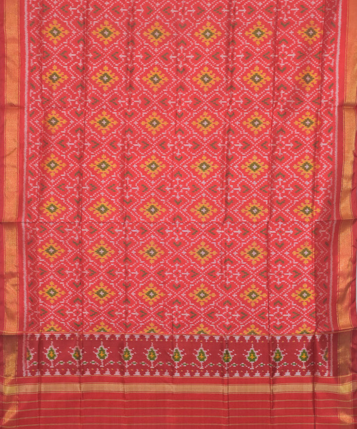 Red green handwoven silk patola dupatta