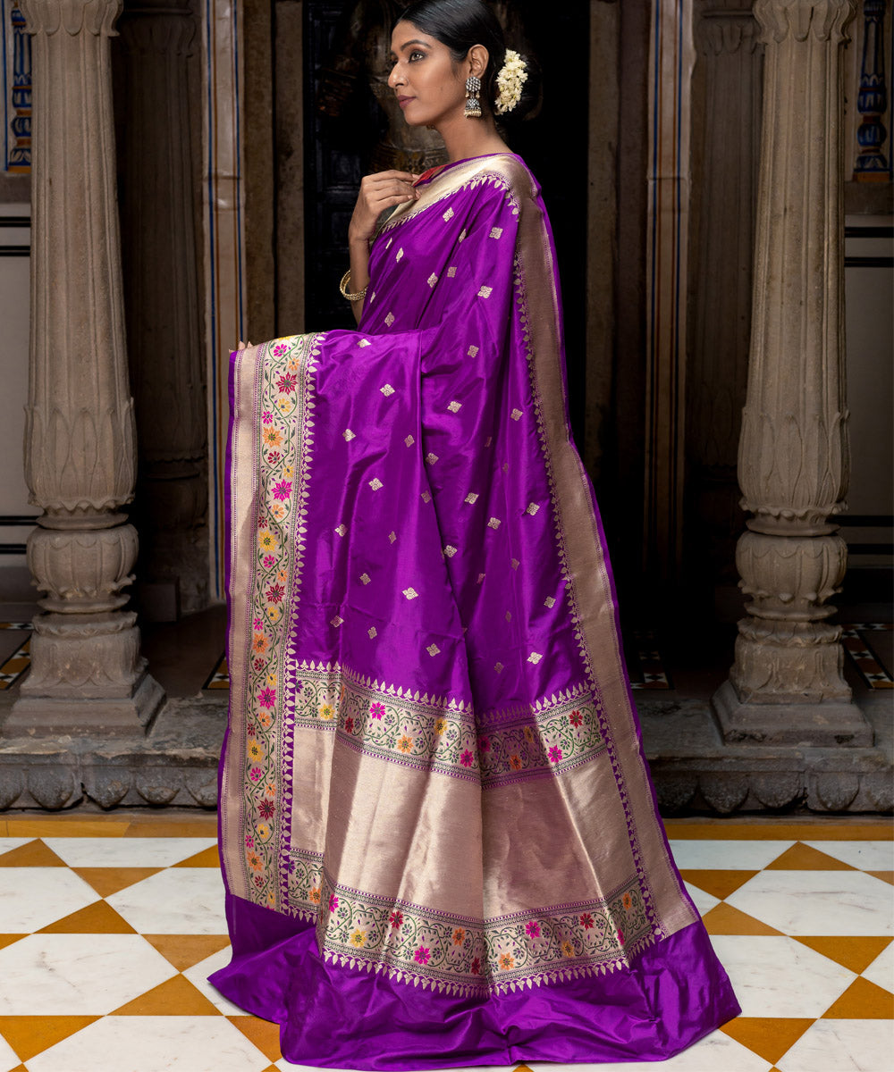 Purple handwoven silk banarasi saree