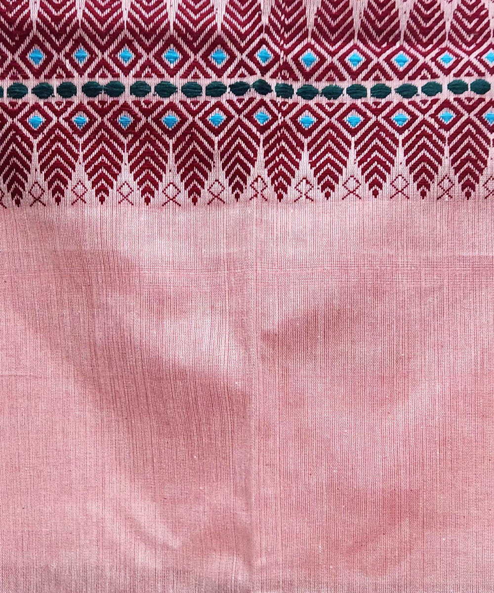 Pink multi color handloom cotton assam stole