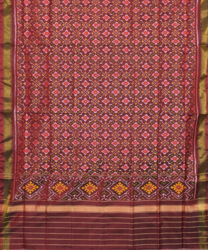 Brown mustard handwoven silk patola dupatta