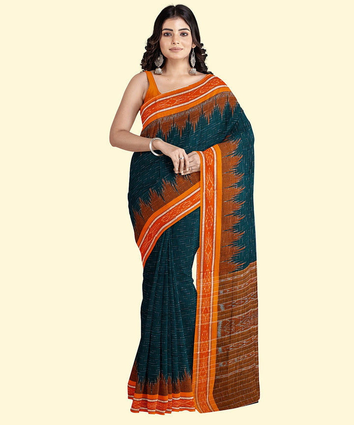 Dark green yellow handwoven cotton nuapatana saree