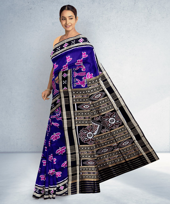 Indigo black silk handwoven khandua saree