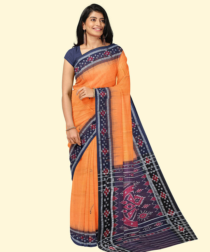 Yellow black cotton handwoven nuapatna saree