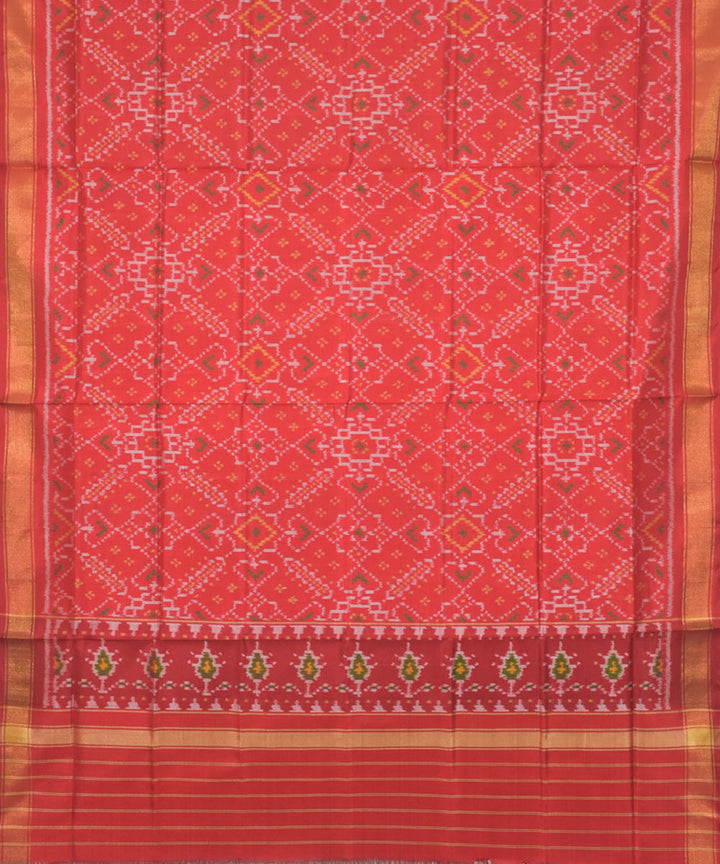 Red pink handwoven silk patola dupatta