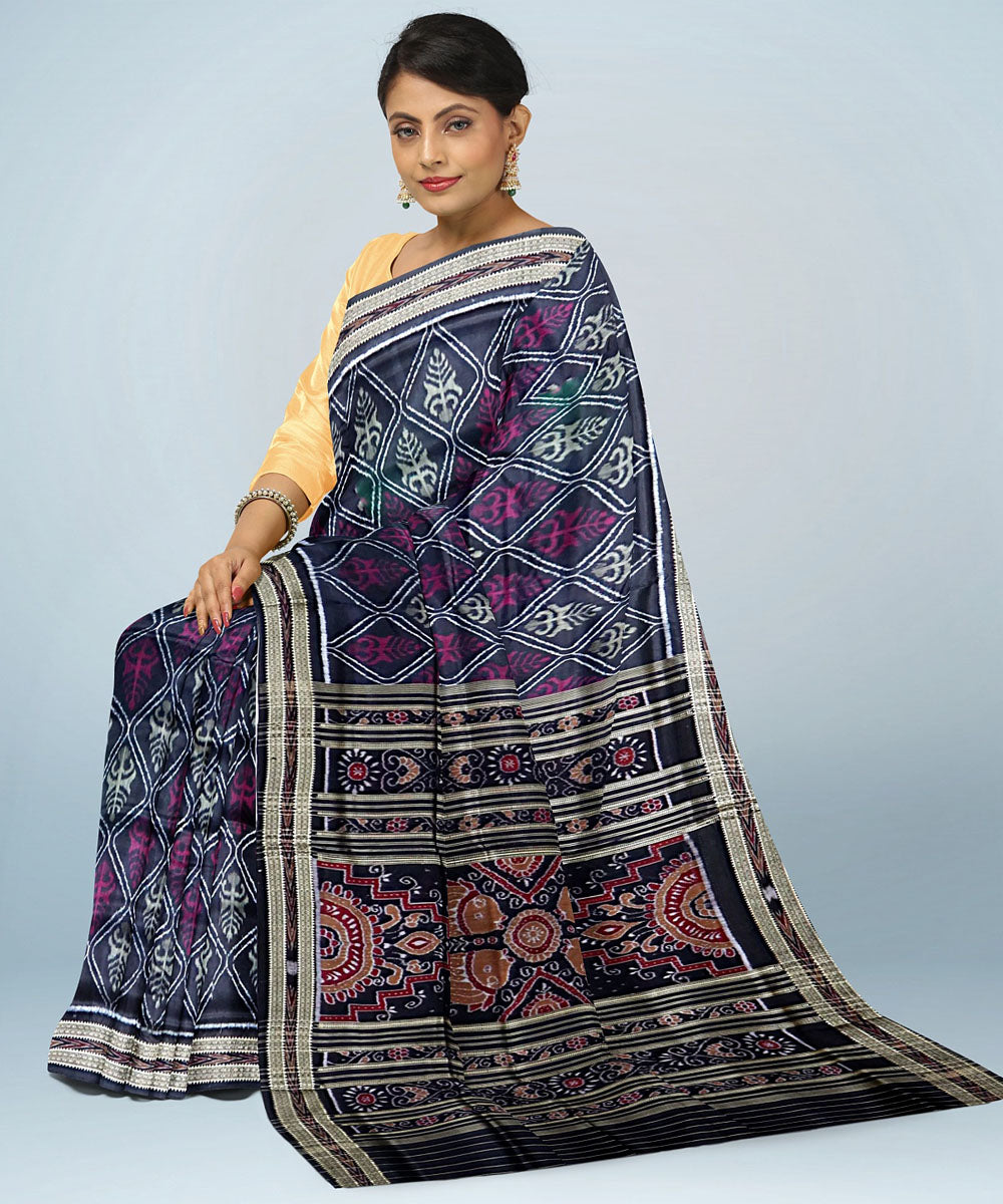 Black multi color silk handwoven khandua saree