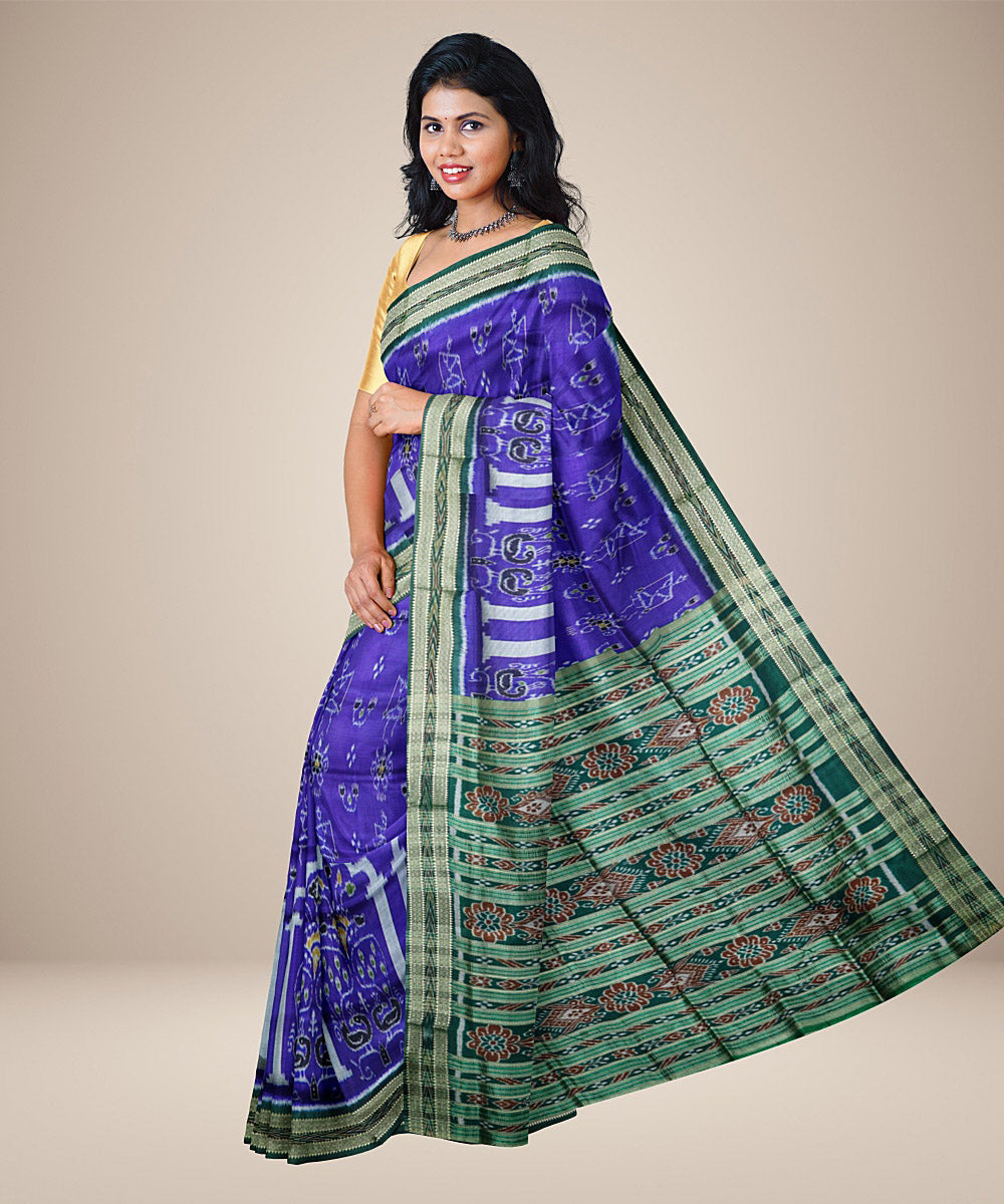 Navy blue multicolour silk handwoven khandua saree