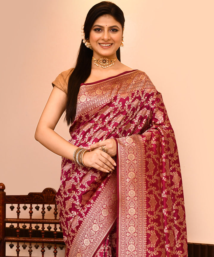 Wine silk handwoven banarasi saree