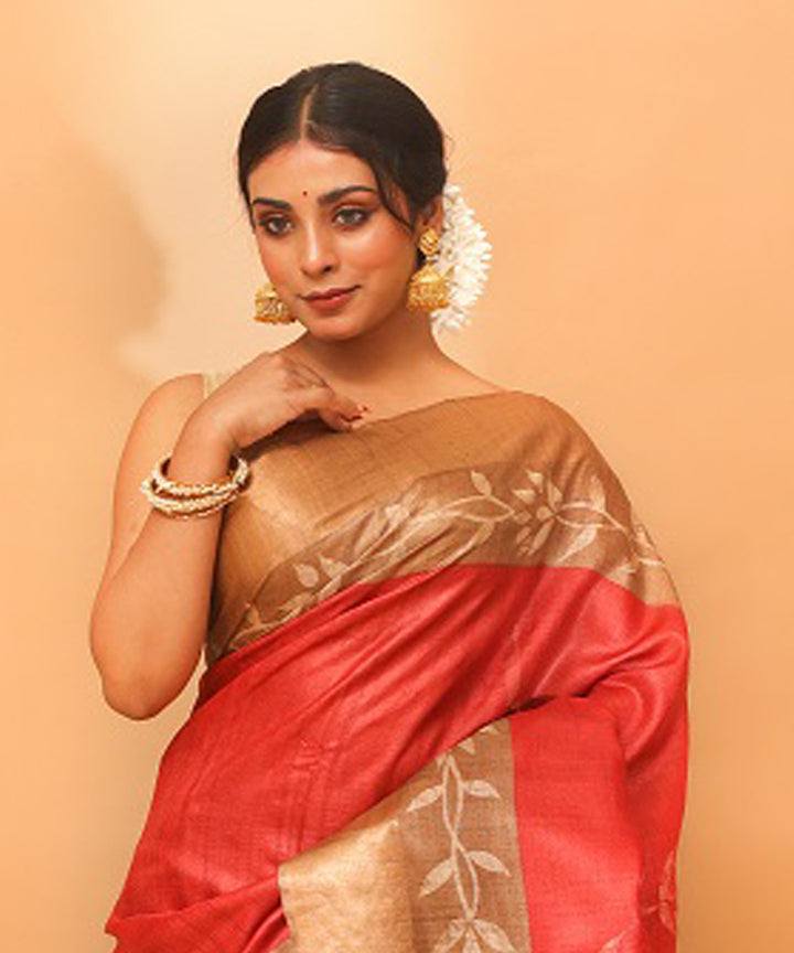 Red kosa chhattisgarh handloom tussar silk saree