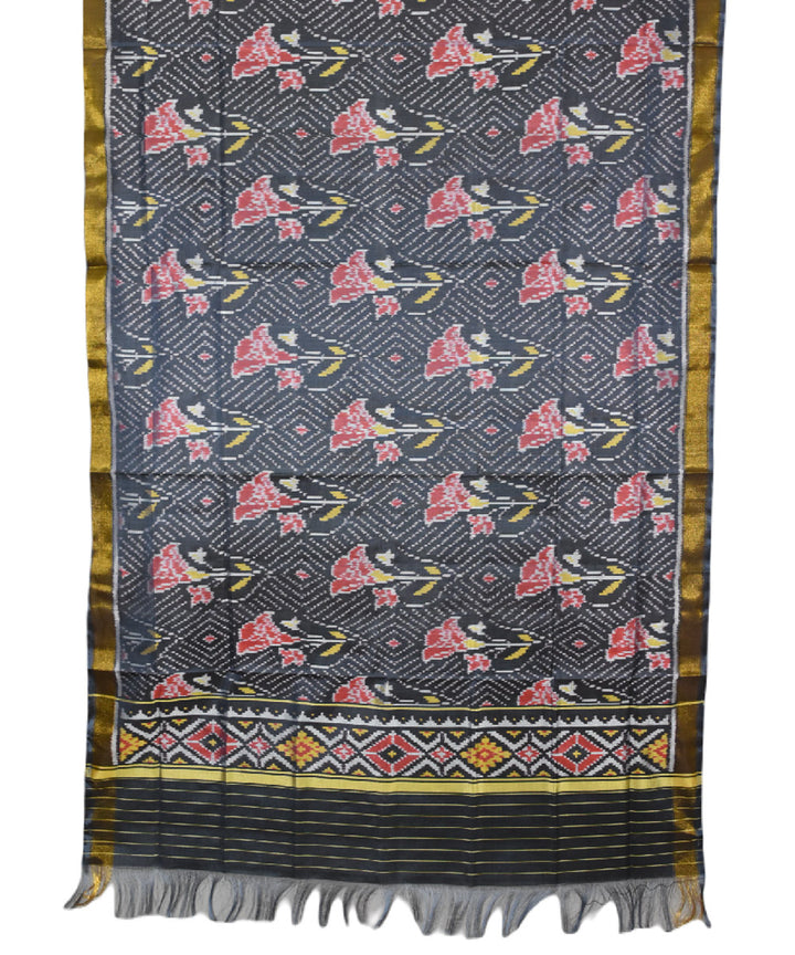 Grey red yellow handwoven silk patola dupatta