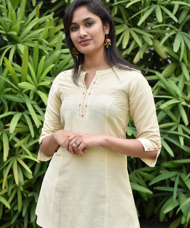 Beige silk hand embroidery tunic