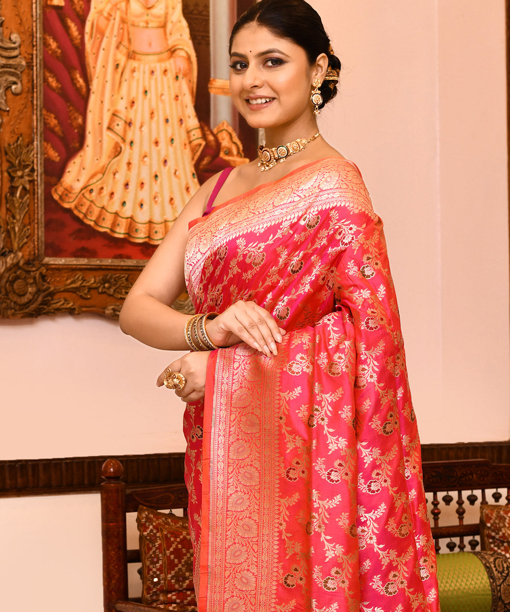 Pink banarasi silk handwoven saree