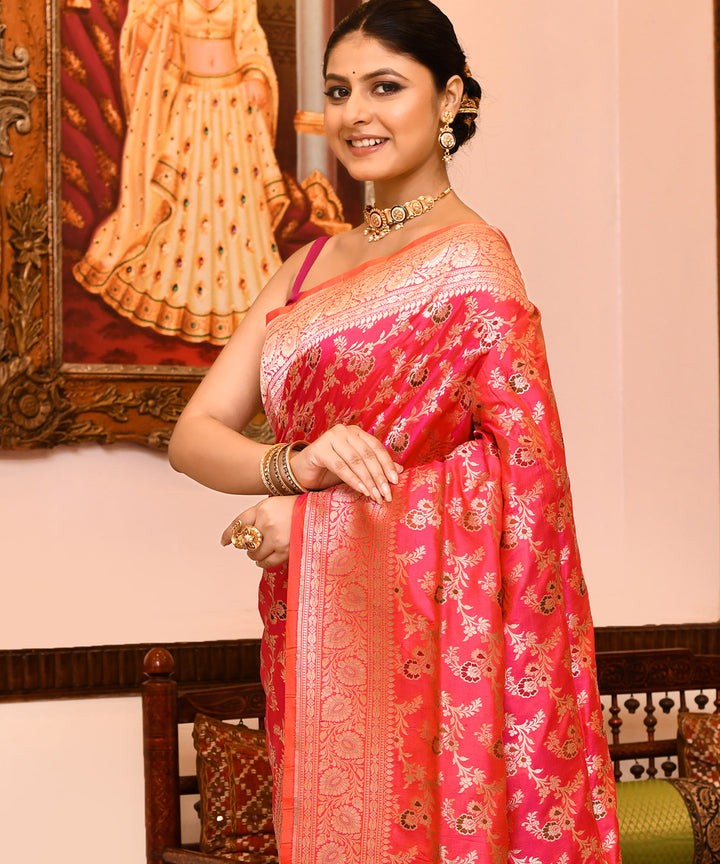 Pink banarasi silk handwoven saree