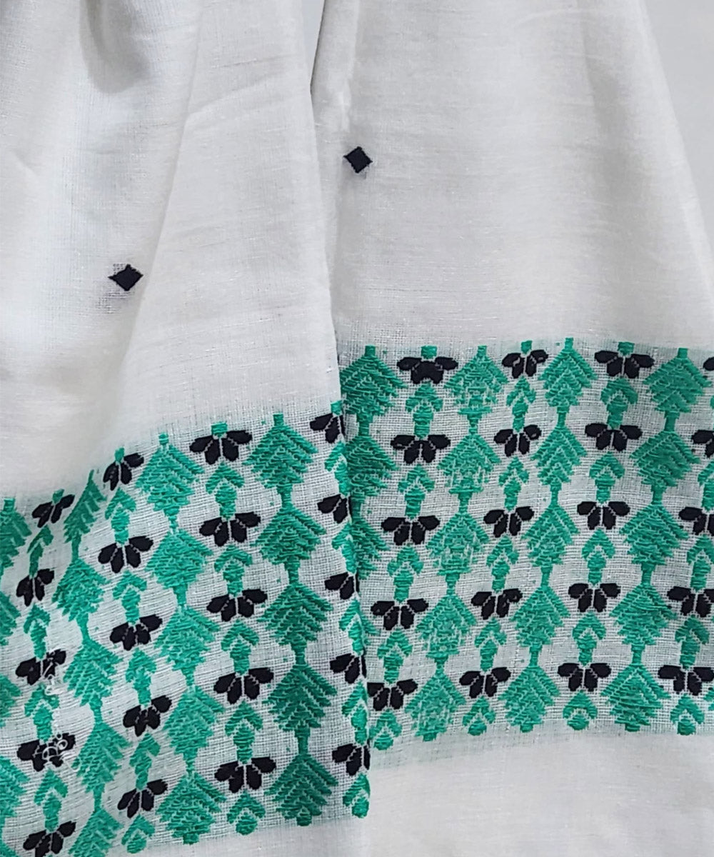 White green cotton handloom assam stole