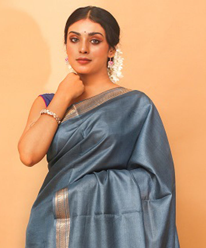 Grey chhattisgarh handloom tussar silk saree