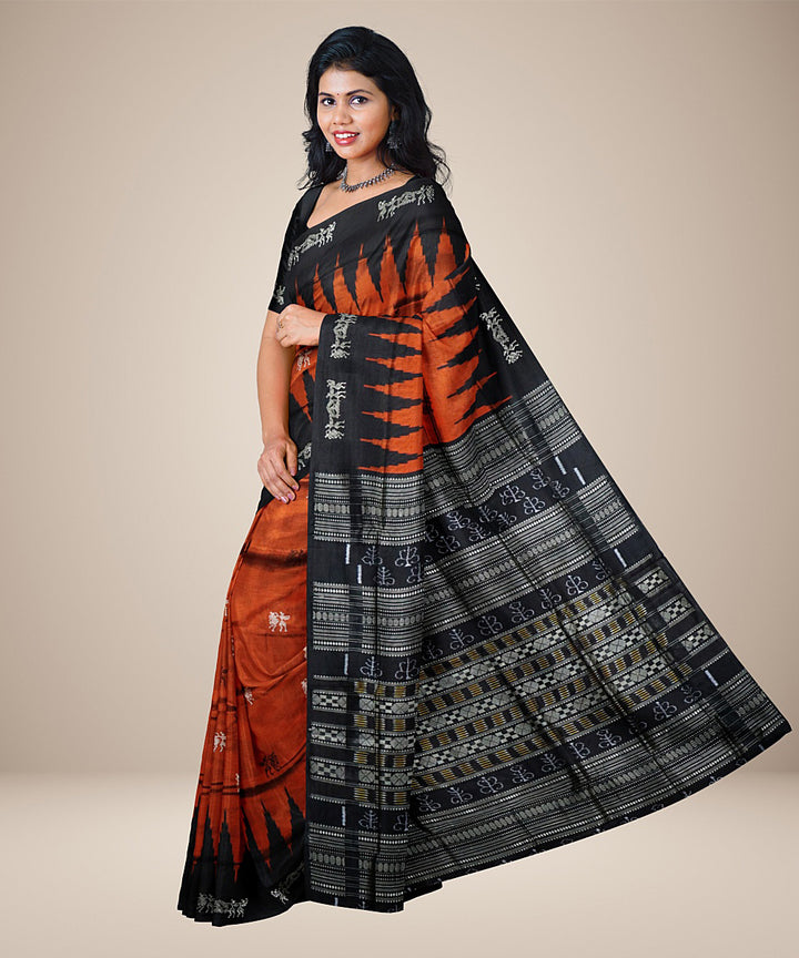 Amarnath red black silk handwoven bomkai saree