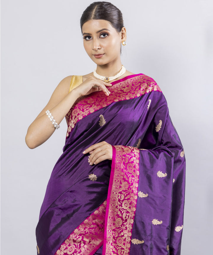 Magenta pink silk handwoven banarasi saree