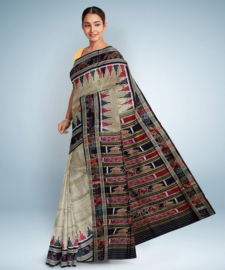 Pale oyster black silk handwoven khandua saree