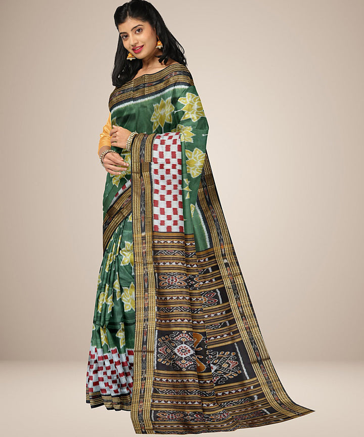 Olive green multicolour silk handwoven khandua saree