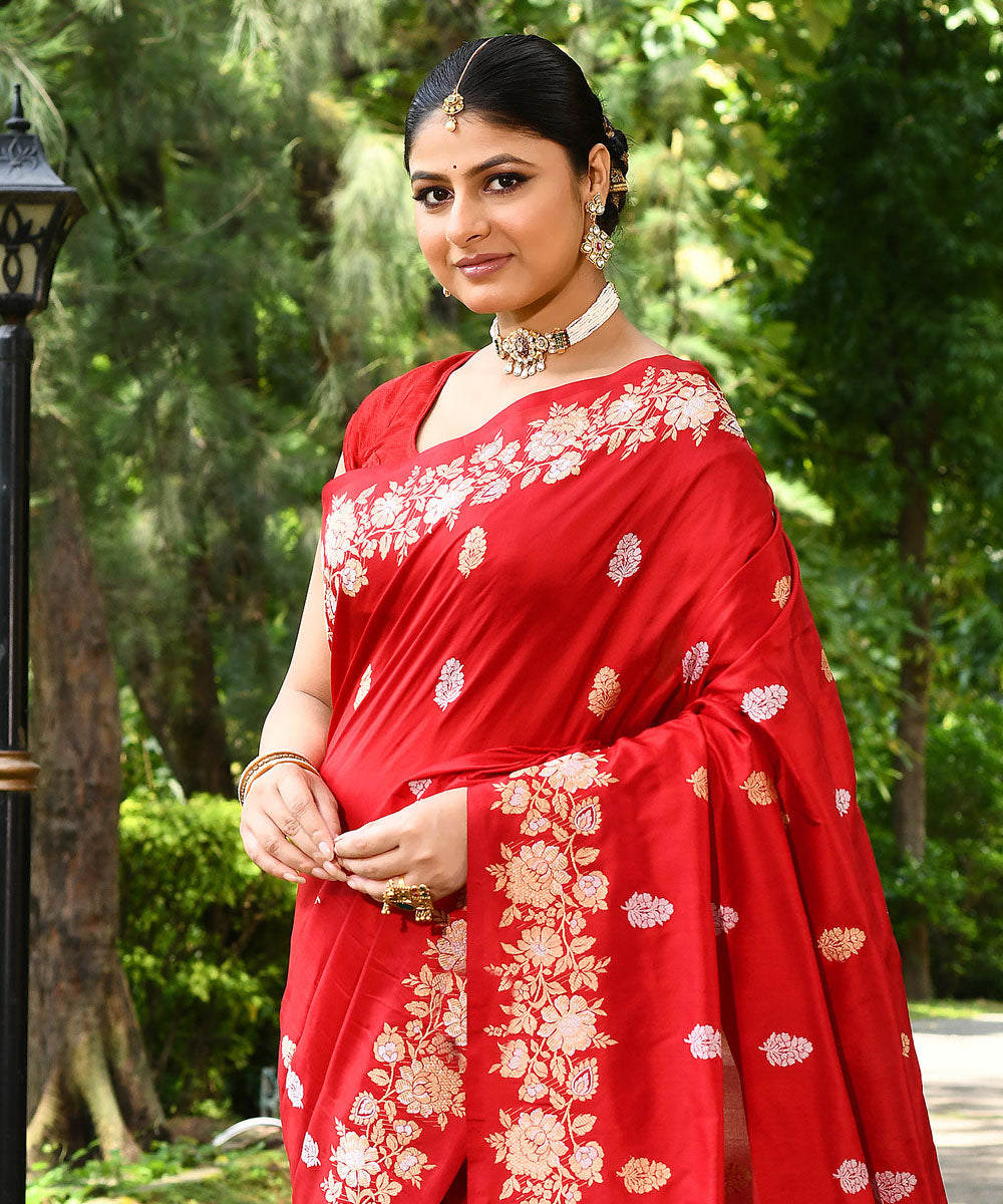 Handwoven red silk banarasi saree