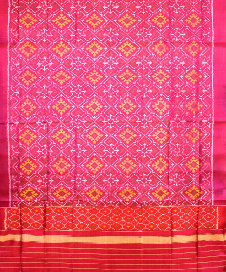 Pink yellow handwoven silk patola dupatta