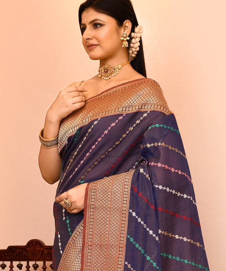 Greish blue silk handwoven banarasi saree