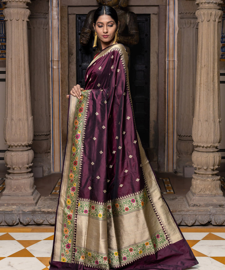 Dark coffee handwoven banarasi silk saree