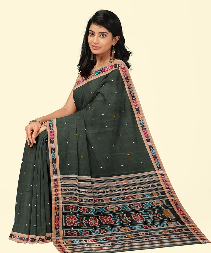 Dark green multicolor cotton handwoven nuapatna saree