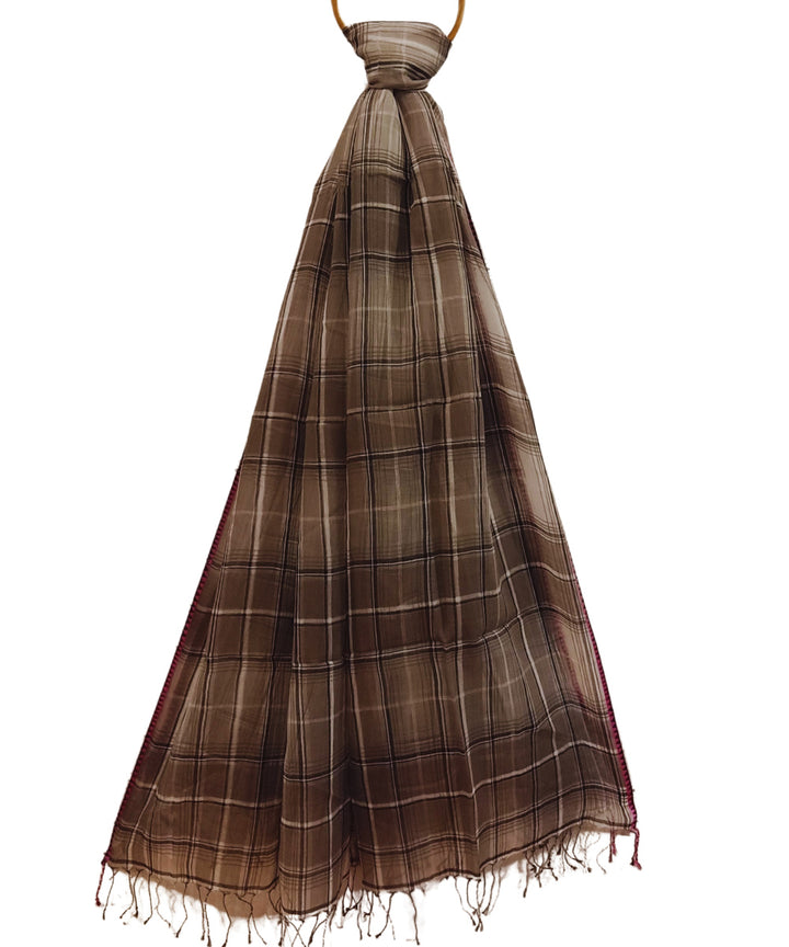 Brown yellow check handwoven cotton stole