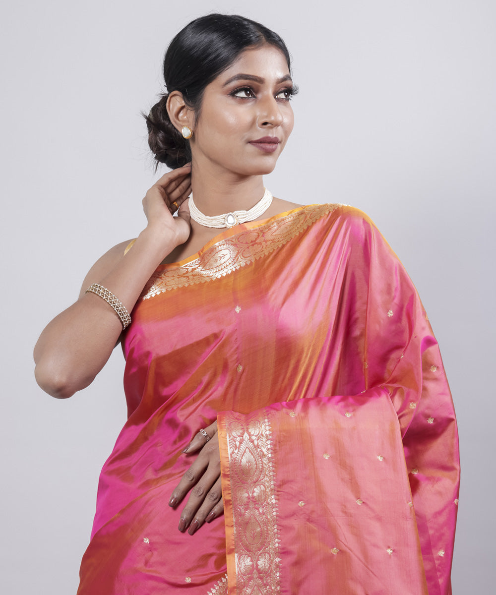 Pink silk handwoven banarasi saree