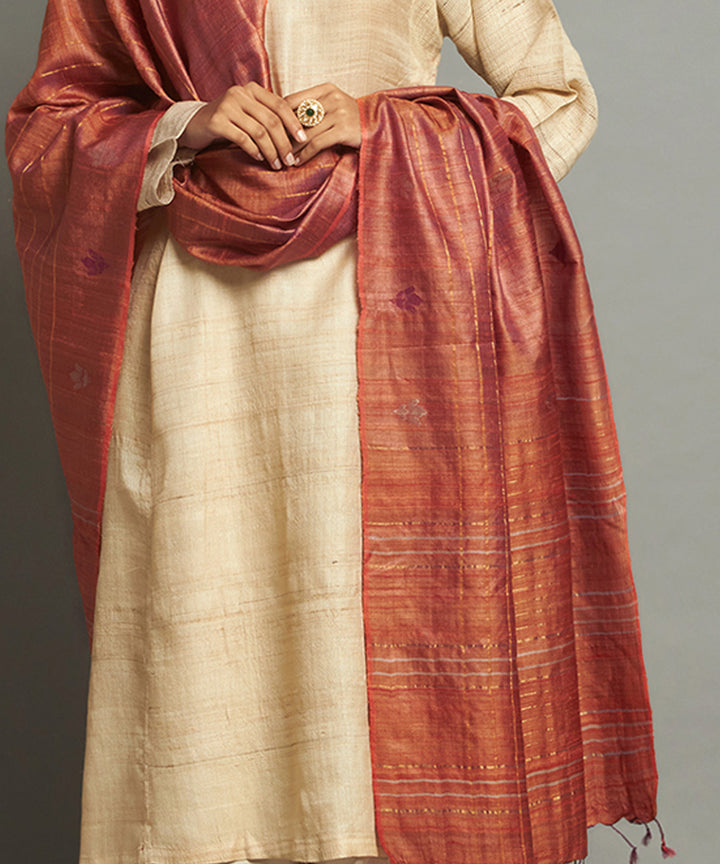 Orange tussar silk handwoven kosa dupatta