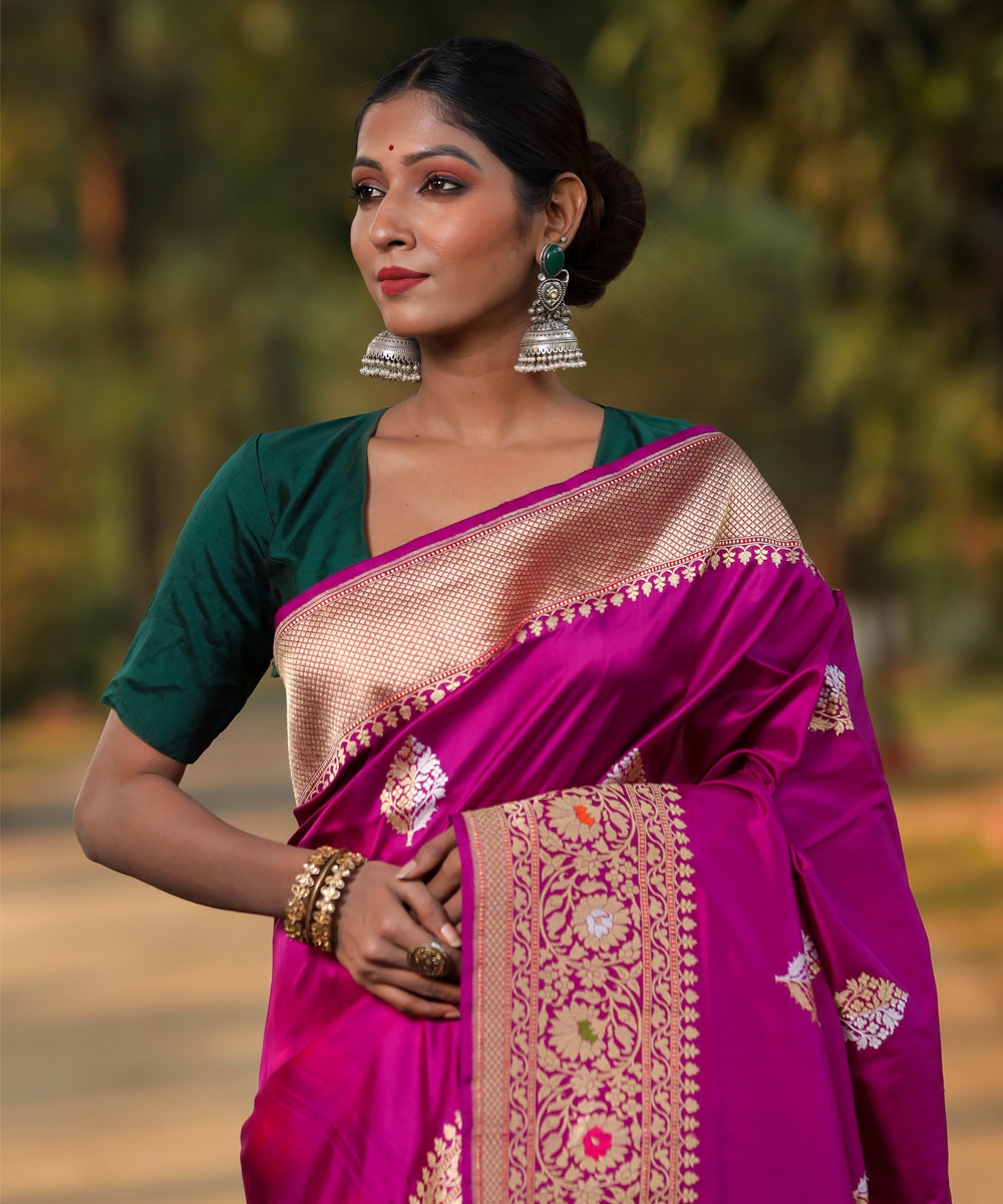 Purple boota banarasi handwoven silk saree