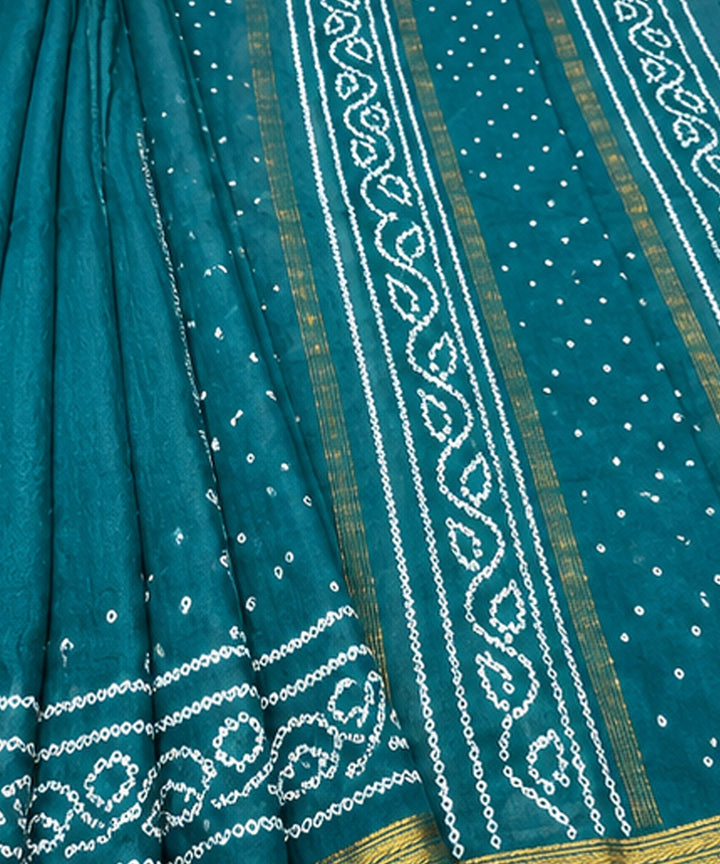 Dark green bhandhej cotton silk saree