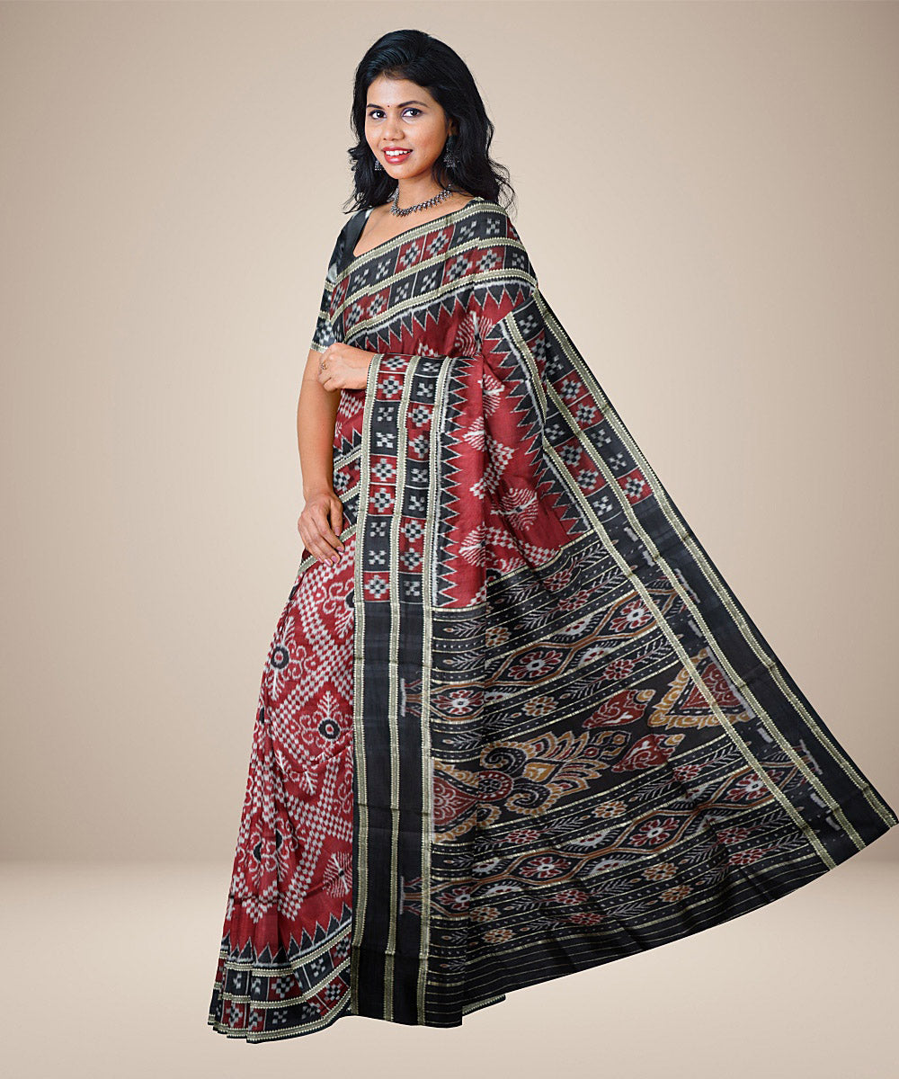 Red black silk handwoven khandua saree