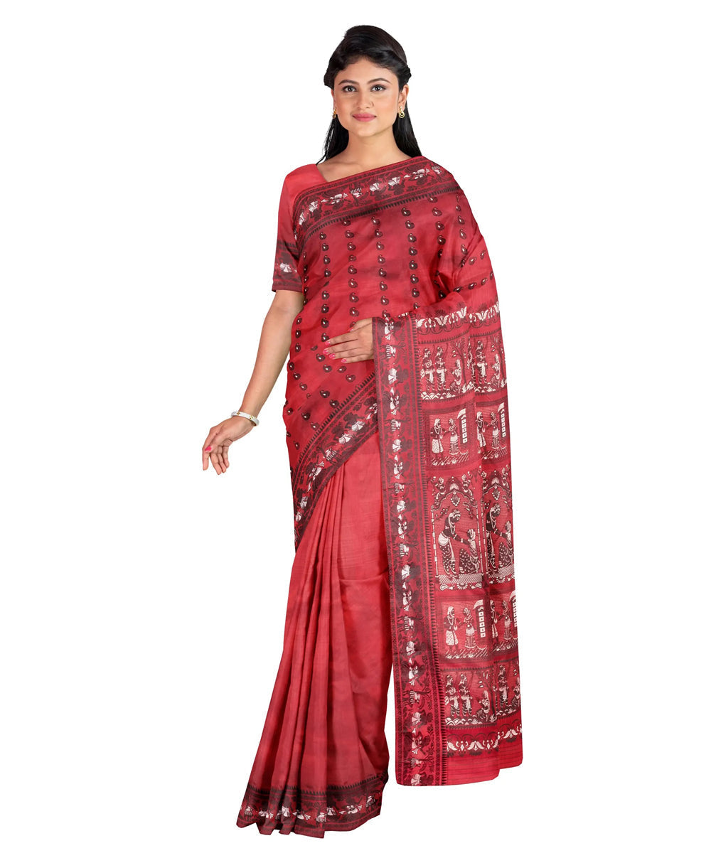 Maroon silk handwoven baluchari saree