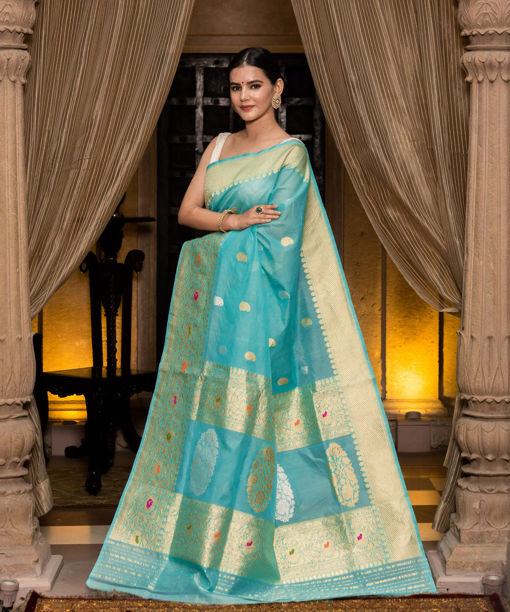 Sky blue handwoven silk banarasi saree