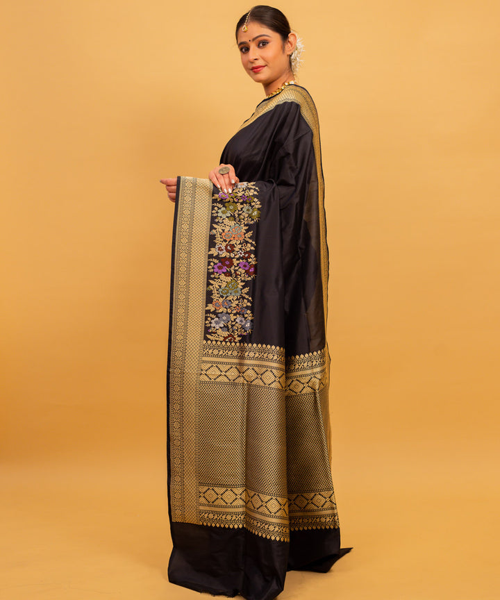 Black beige silk handwoven banarasi saree
