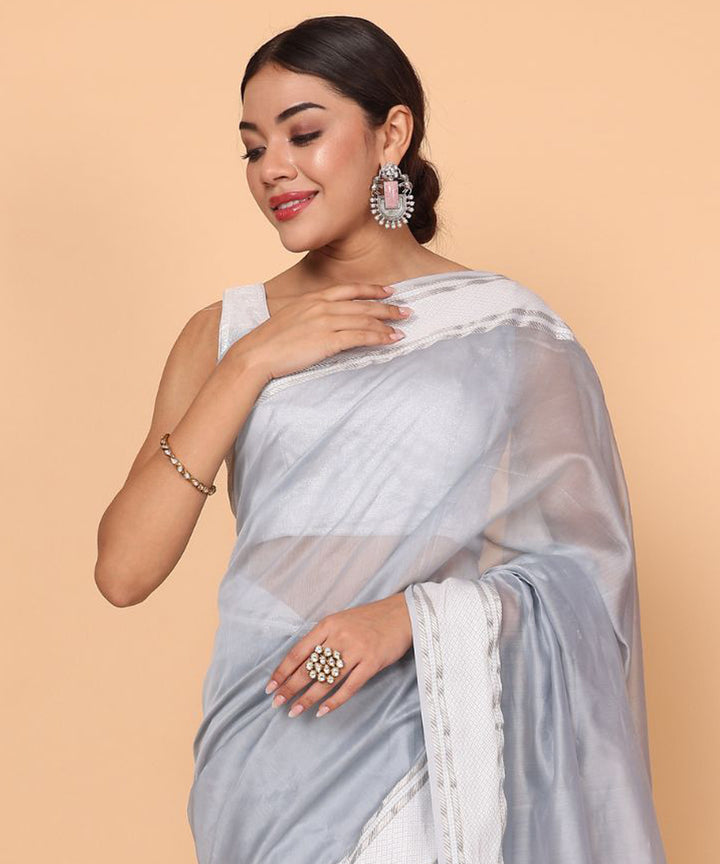 Grey handloom cotton silk maheshwari saree