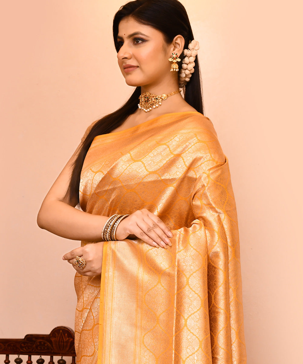 Yellow silk handwoven banarasi saree