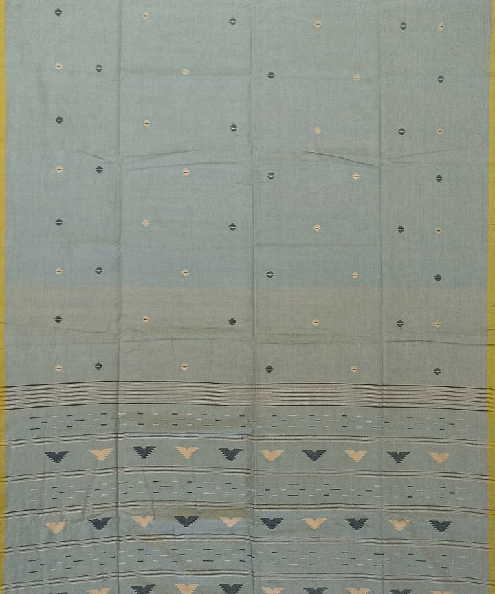 Grey yellow cotton handwoven bengal saree
