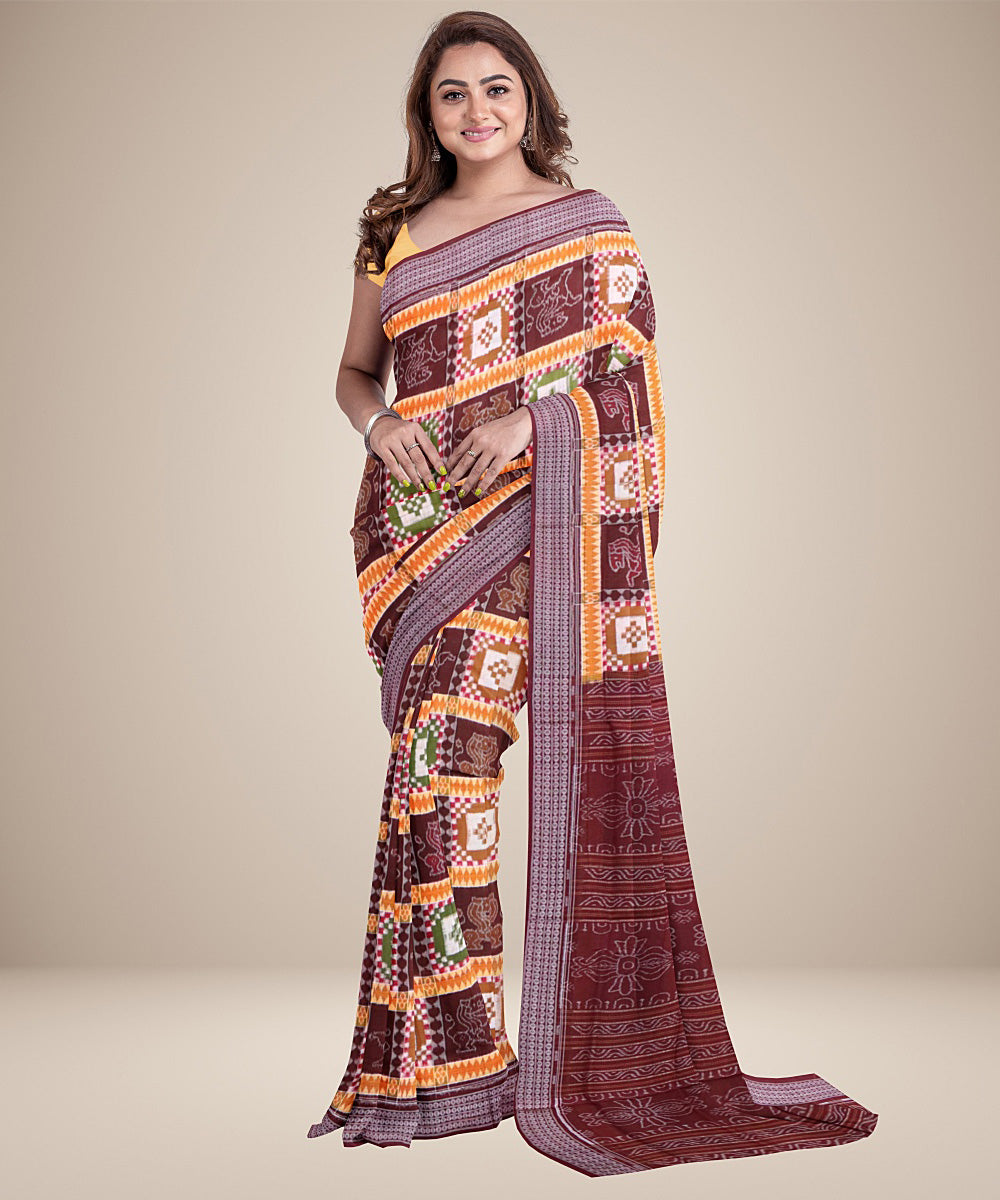 Multicolour red handwoven sambalpuri cotton saree