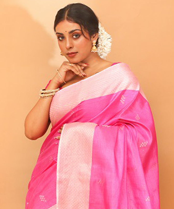 Rose pink chhattisgarh handloom jala tussar silk saree