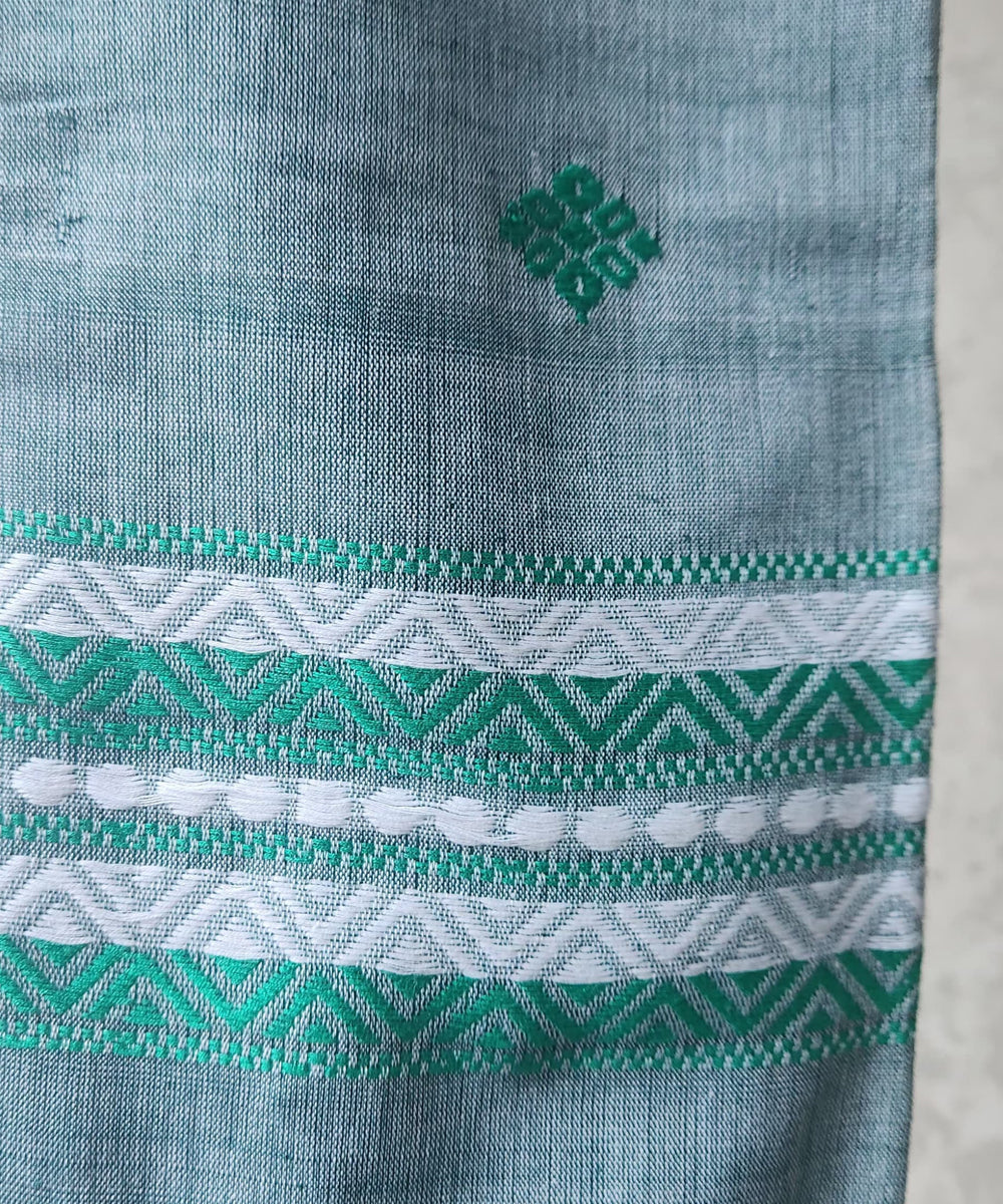 Grey white green handloom cotton assam stole