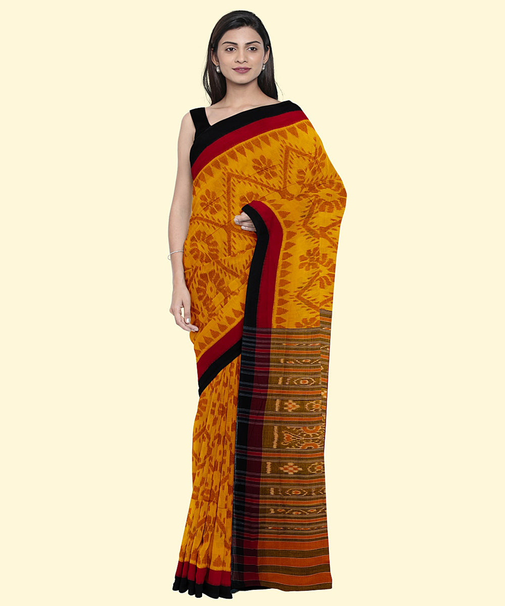 Orange red black cotton handwoven nuapatna saree