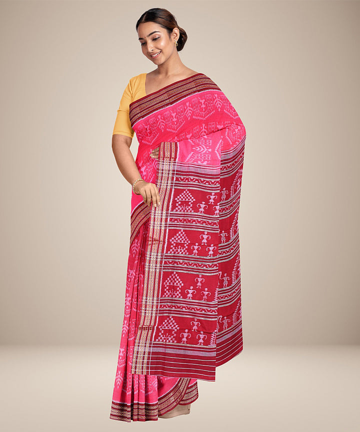 Pink red cotton handwoven nuapatna saree