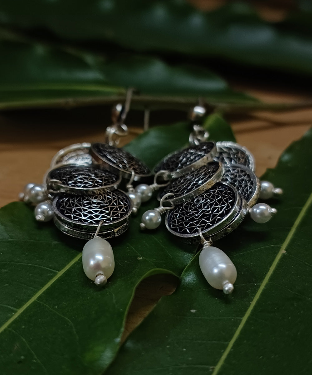 Silver oxidised filigree handcrafted earring